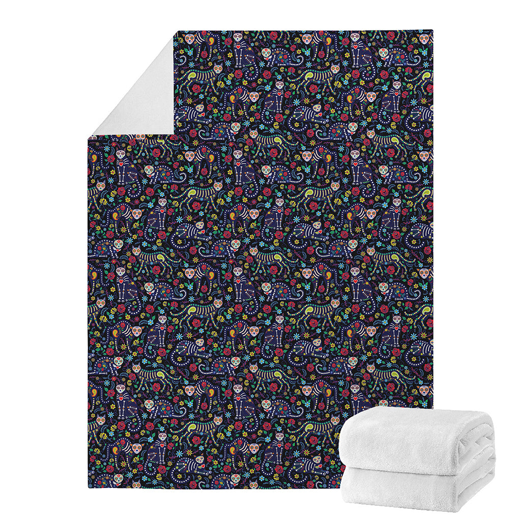 Day Of The Dead Calavera Cat Print Blanket