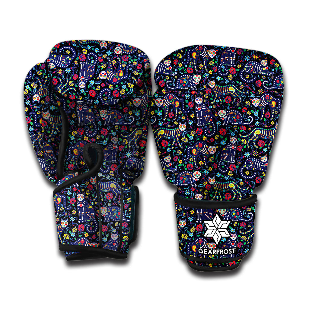Day Of The Dead Calavera Cat Print Boxing Gloves