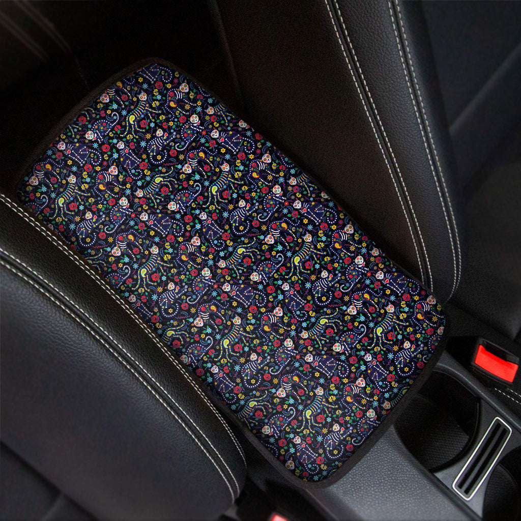 Day Of The Dead Calavera Cat Print Car Center Console Cover