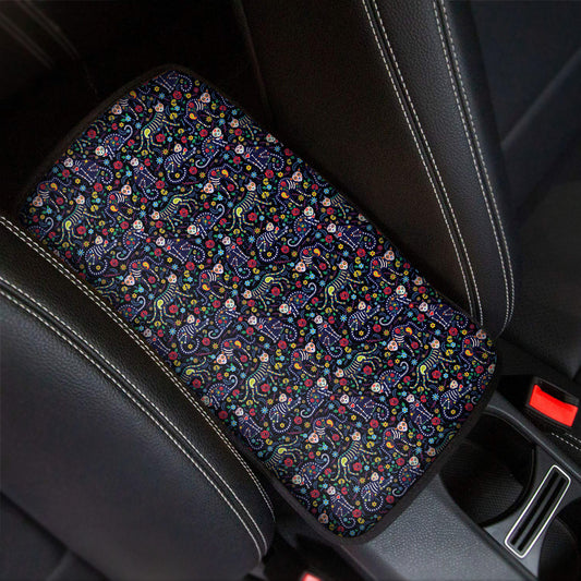 Day Of The Dead Calavera Cat Print Car Center Console Cover