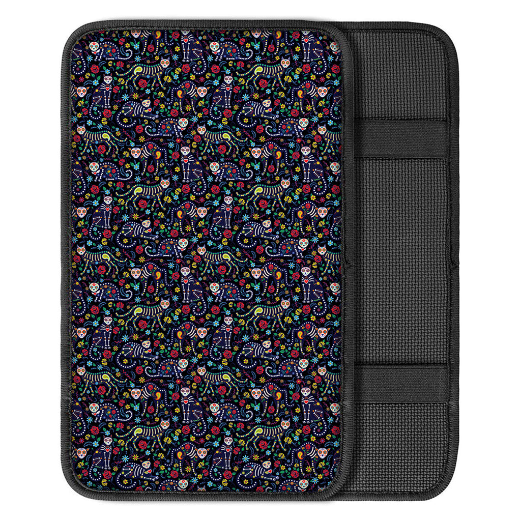 Day Of The Dead Calavera Cat Print Car Center Console Cover