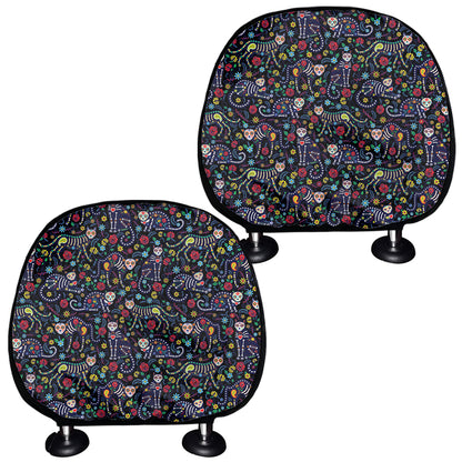 Day Of The Dead Calavera Cat Print Car Headrest Covers