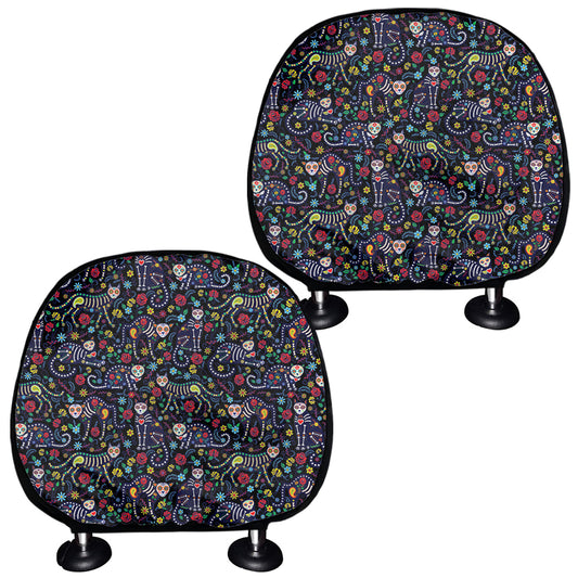 Day Of The Dead Calavera Cat Print Car Headrest Covers