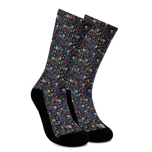 Day Of The Dead Calavera Cat Print Crew Socks