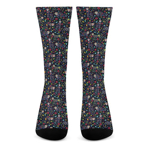 Day Of The Dead Calavera Cat Print Crew Socks