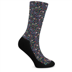 Day Of The Dead Calavera Cat Print Crew Socks