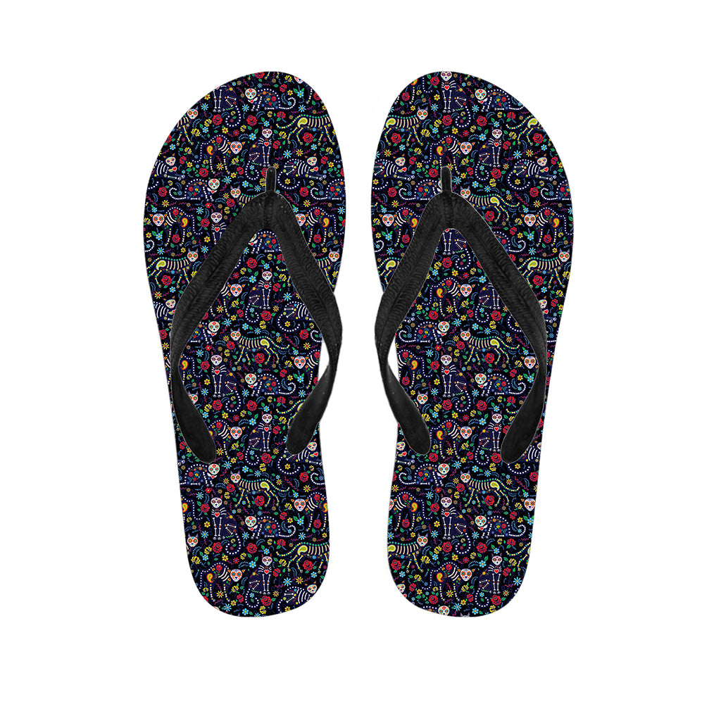 Day Of The Dead Calavera Cat Print Flip Flops