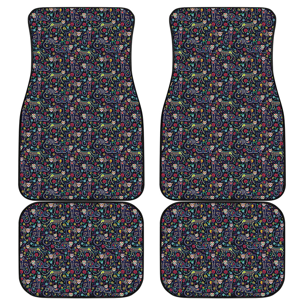 Day Of The Dead Calavera Cat Print Front and Back Car Floor Mats