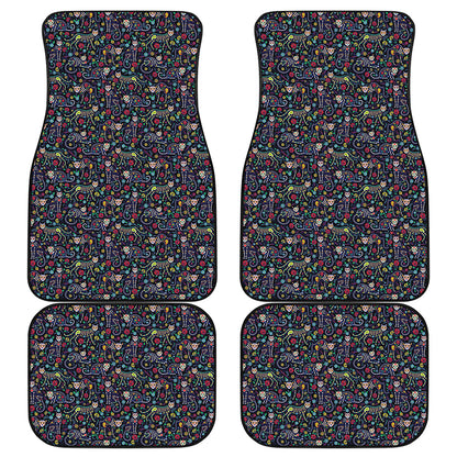 Day Of The Dead Calavera Cat Print Front and Back Car Floor Mats