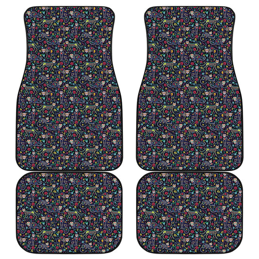 Day Of The Dead Calavera Cat Print Front and Back Car Floor Mats