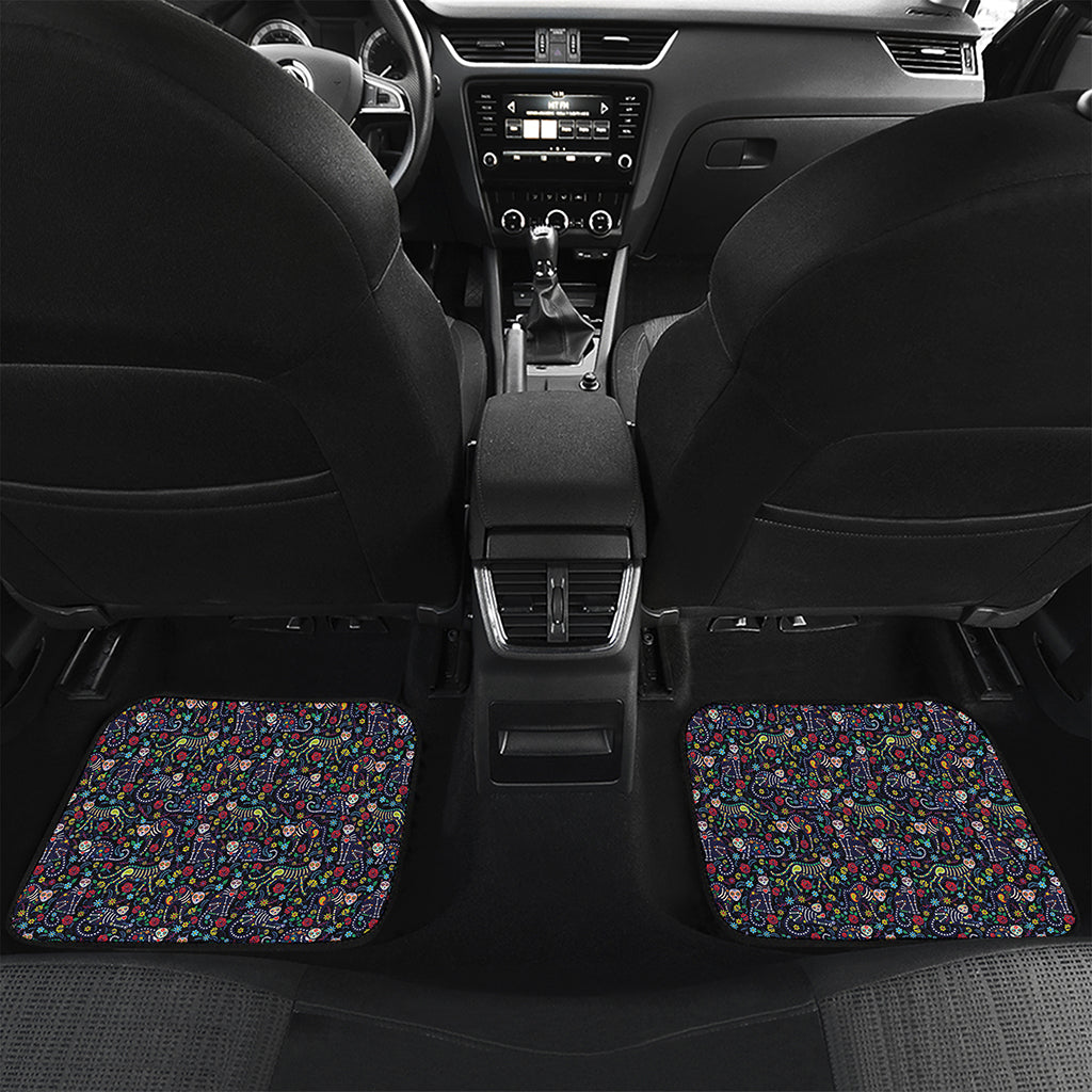 Day Of The Dead Calavera Cat Print Front and Back Car Floor Mats