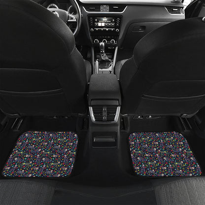Day Of The Dead Calavera Cat Print Front and Back Car Floor Mats