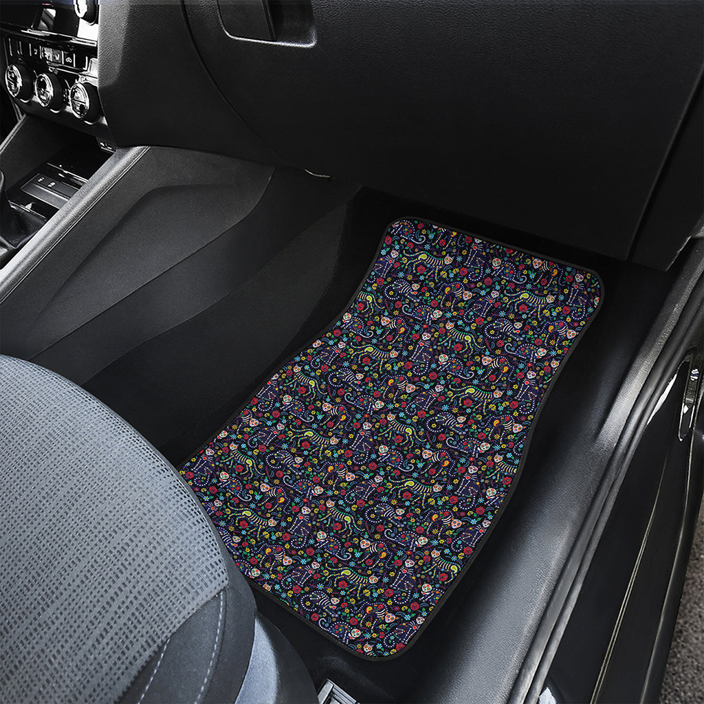 Day Of The Dead Calavera Cat Print Front and Back Car Floor Mats