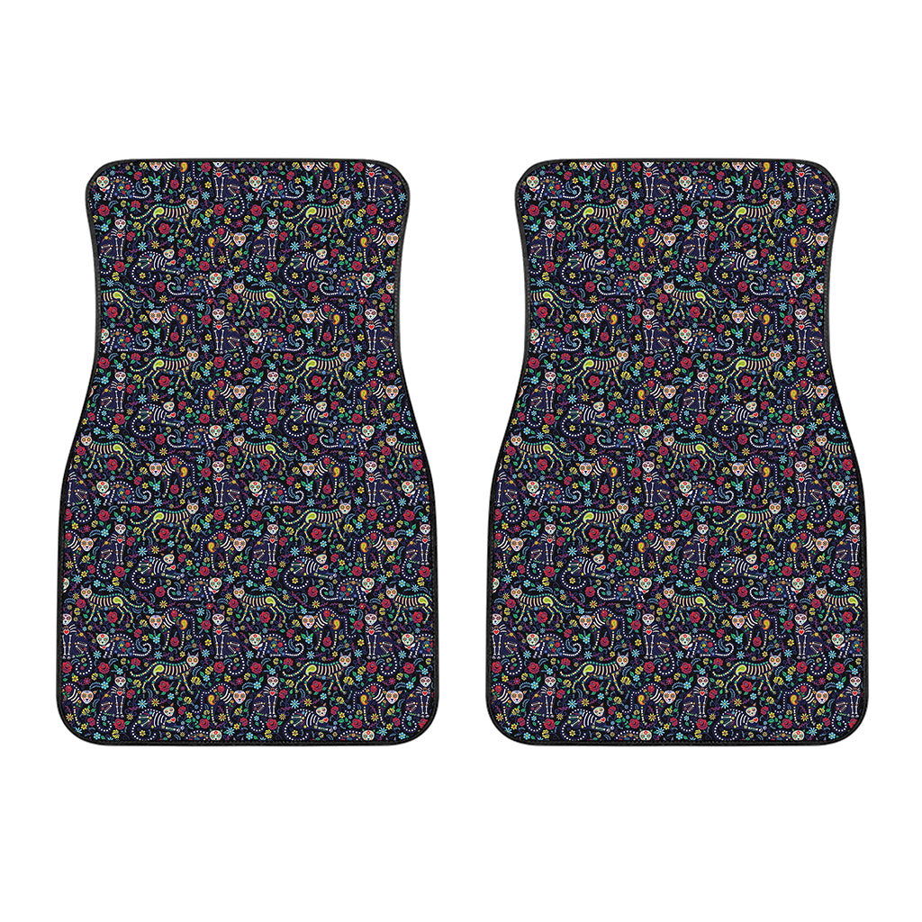 Day Of The Dead Calavera Cat Print Front Car Floor Mats
