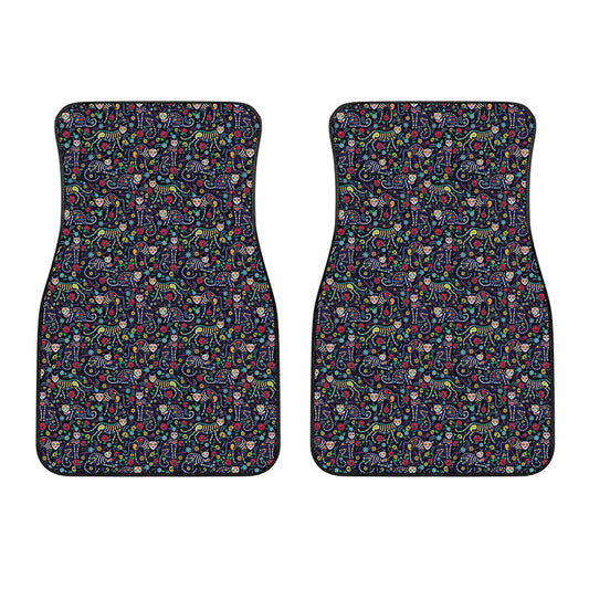 Day Of The Dead Calavera Cat Print Front Car Floor Mats