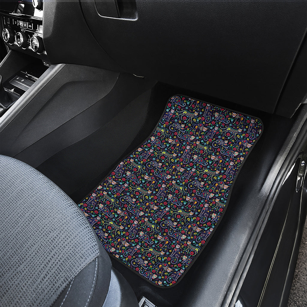 Day Of The Dead Calavera Cat Print Front Car Floor Mats