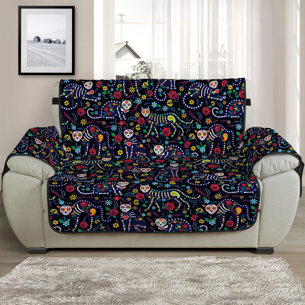 Day Of The Dead Calavera Cat Print Half Sofa Protector