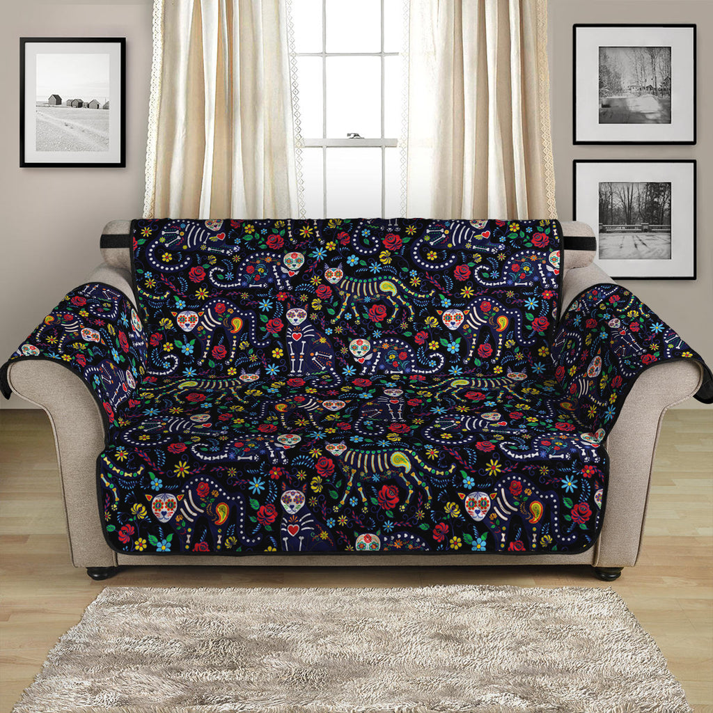 Day Of The Dead Calavera Cat Print Loveseat Protector