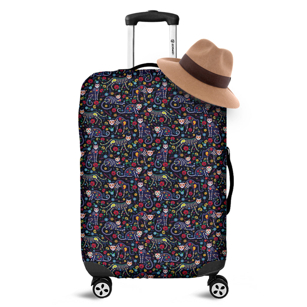 Day Of The Dead Calavera Cat Print Luggage Cover