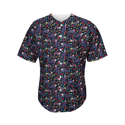 Day Of The Dead Calavera Cat Print Men's Baseball Jersey