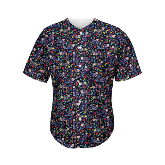Day Of The Dead Calavera Cat Print Men's Baseball Jersey
