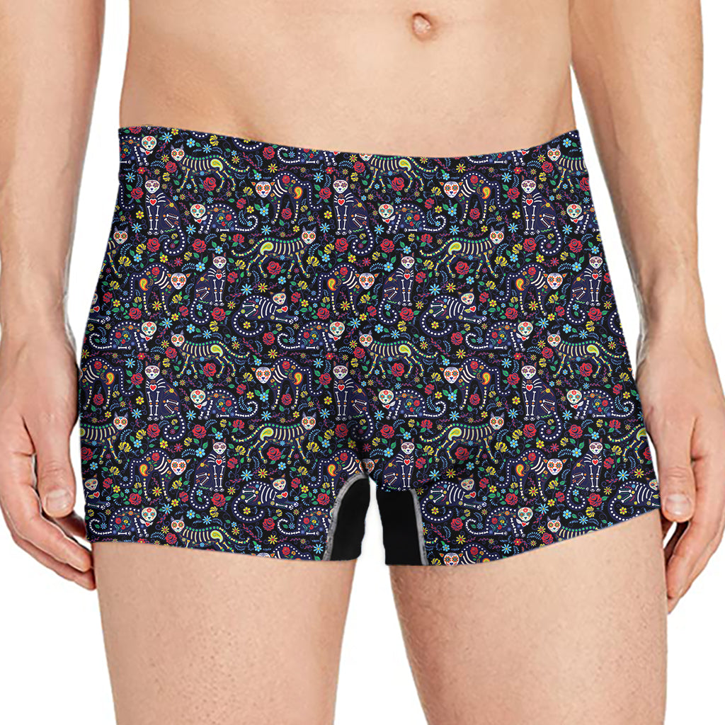 Day Of The Dead Calavera Cat Print Men's Boxer Briefs