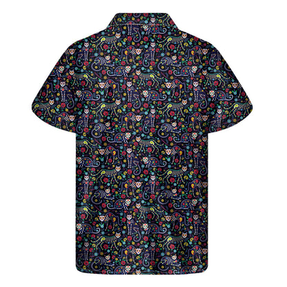 Day Of The Dead Calavera Cat Print Men's Short Sleeve Shirt