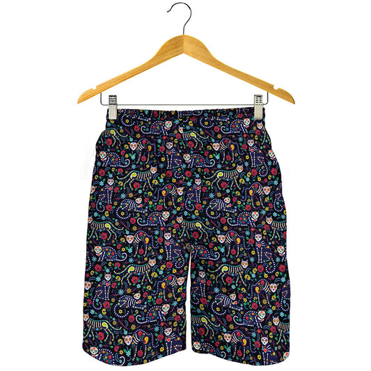 Day Of The Dead Calavera Cat Print Men's Shorts