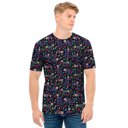 Day Of The Dead Calavera Cat Print Men's T-Shirt