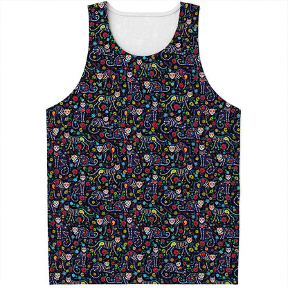 Day Of The Dead Calavera Cat Print Men's Tank Top
