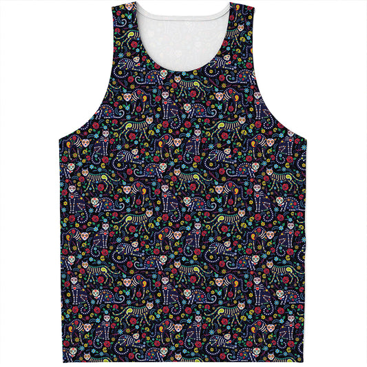 Day Of The Dead Calavera Cat Print Men's Tank Top