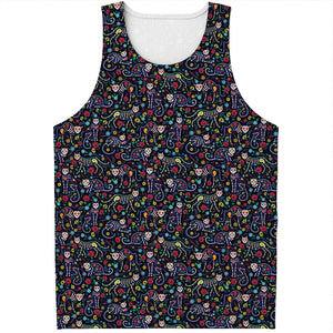 Day Of The Dead Calavera Cat Print Men's Tank Top