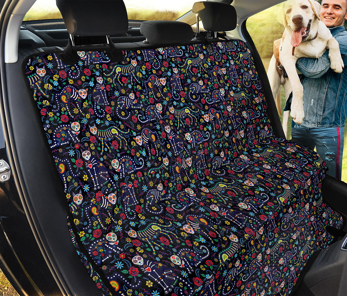Day Of The Dead Calavera Cat Print Pet Car Back Seat Cover