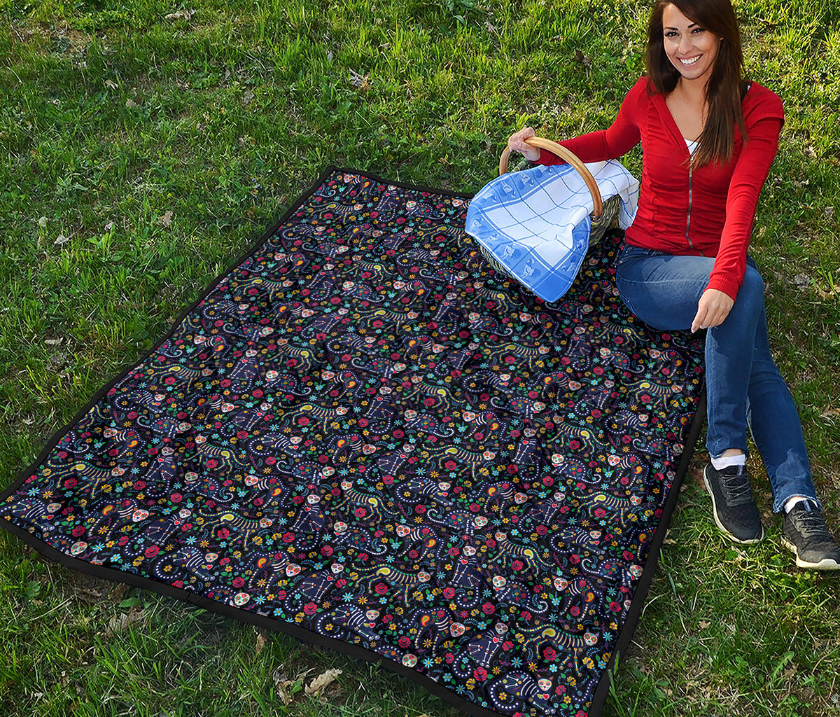 Day Of The Dead Calavera Cat Print Quilt