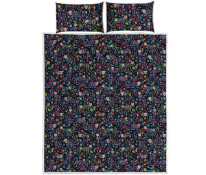 Day Of The Dead Calavera Cat Print Quilt Bed Set