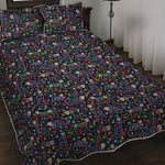 Day Of The Dead Calavera Cat Print Quilt Bed Set