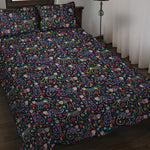 Day Of The Dead Calavera Cat Print Quilt Bed Set