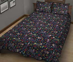 Day Of The Dead Calavera Cat Print Quilt Bed Set