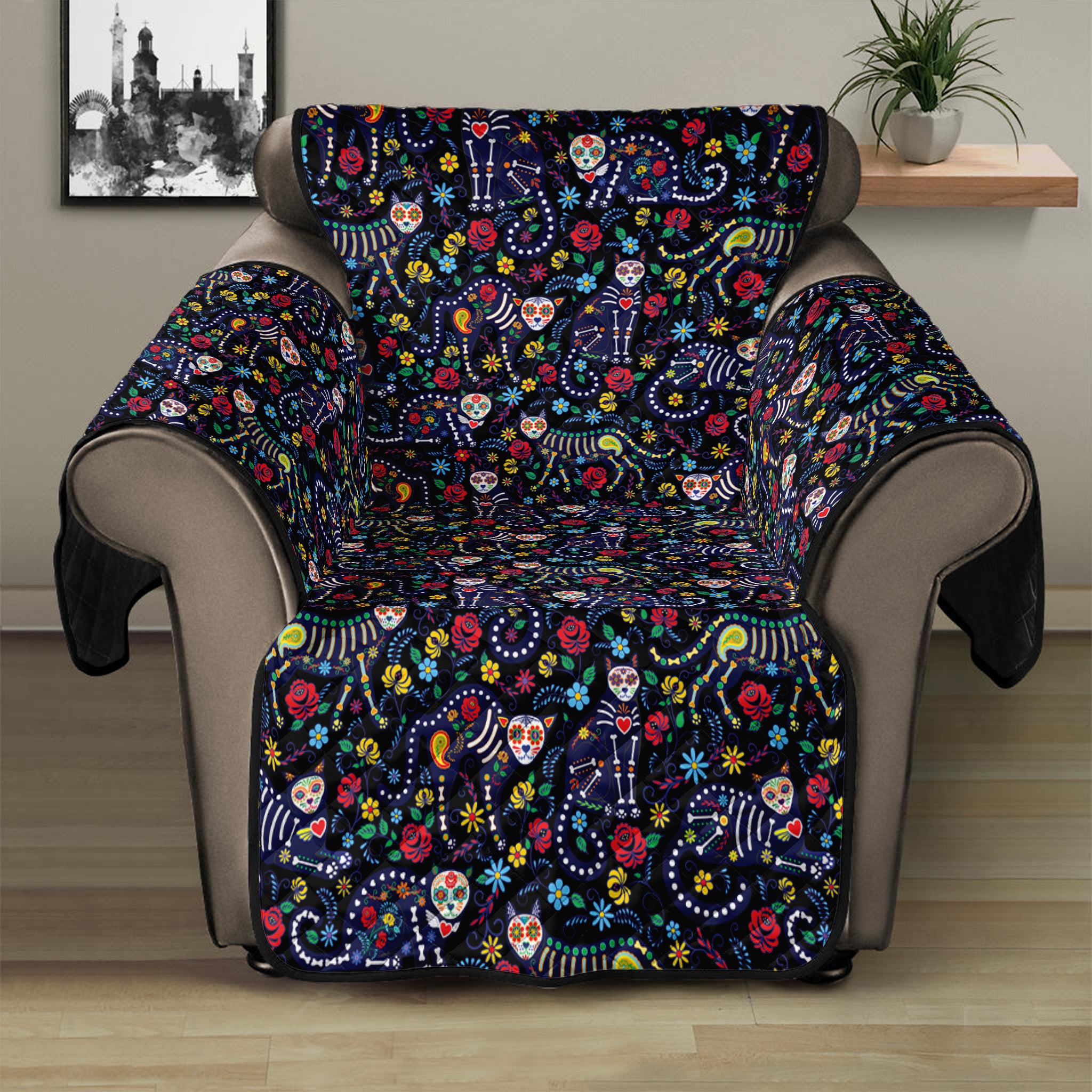 Day Of The Dead Calavera Cat Print Recliner Protector