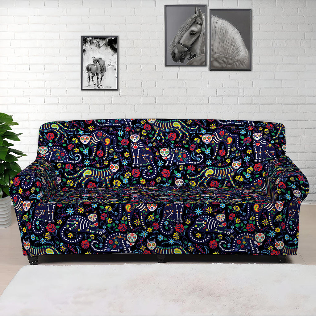 Day Of The Dead Calavera Cat Print Sofa Cover