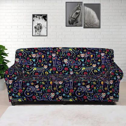 Day Of The Dead Calavera Cat Print Sofa Cover