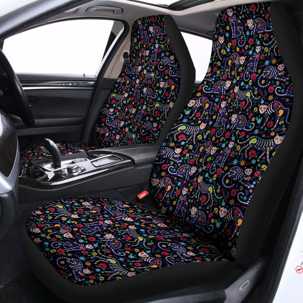 Day Of The Dead Calavera Cat Print Universal Fit Car Seat Covers