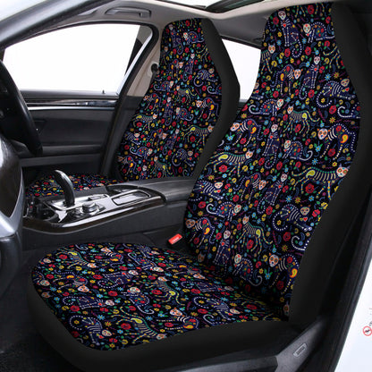 Day Of The Dead Calavera Cat Print Universal Fit Car Seat Covers