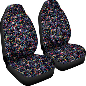 Day Of The Dead Calavera Cat Print Universal Fit Car Seat Covers