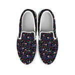 Day Of The Dead Calavera Cat Print White Slip On Shoes