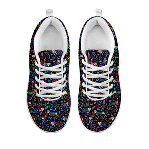 Day Of The Dead Calavera Cat Print White Sneakers