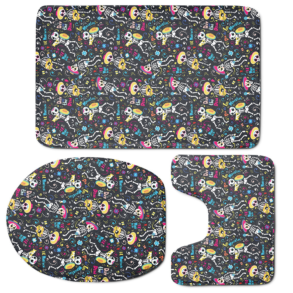 Day Of The Dead Mariachi Skeletons Print 3 Piece Bath Mat Set