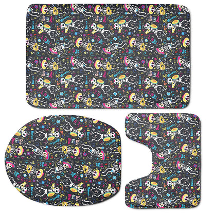 Day Of The Dead Mariachi Skeletons Print 3 Piece Bath Mat Set