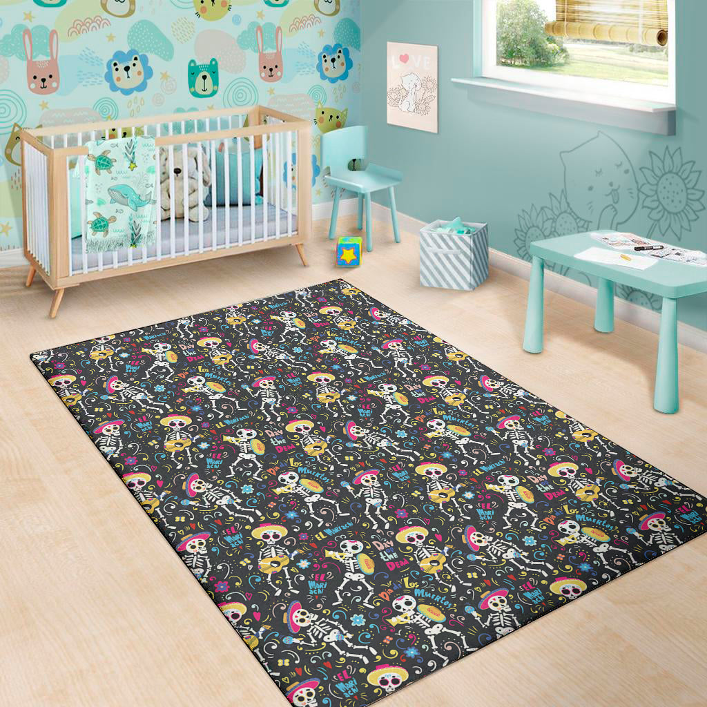 Day Of The Dead Mariachi Skeletons Print Area Rug