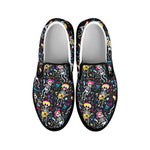 Day Of The Dead Mariachi Skeletons Print Black Slip On Shoes